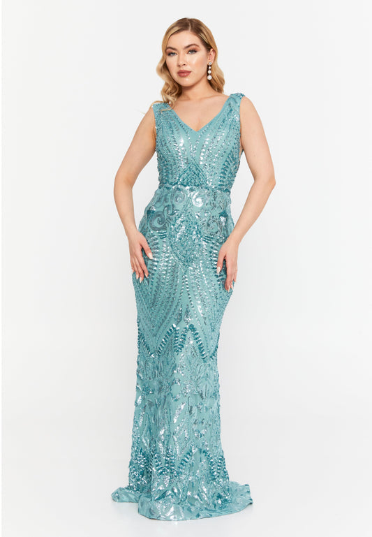 Sleeveless Maxi Sequin Mermaid Regular Wedding Guest Dress Mint - Unit Price:148$