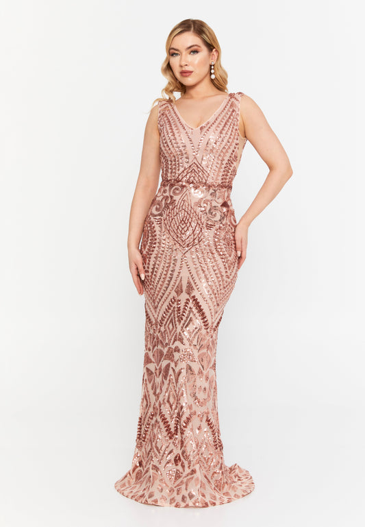 Sleeveless Maxi Sequin Mermaid Regular Wedding Guest Dress Salmon - Unit Price:148$