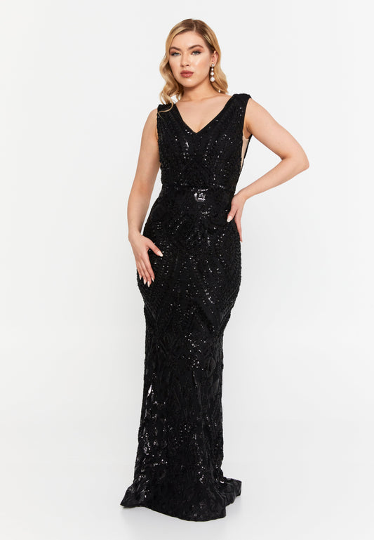 Sleeveless Maxi Sequin Mermaid Regular Wedding Guest Dress Black - Unit Price:148$