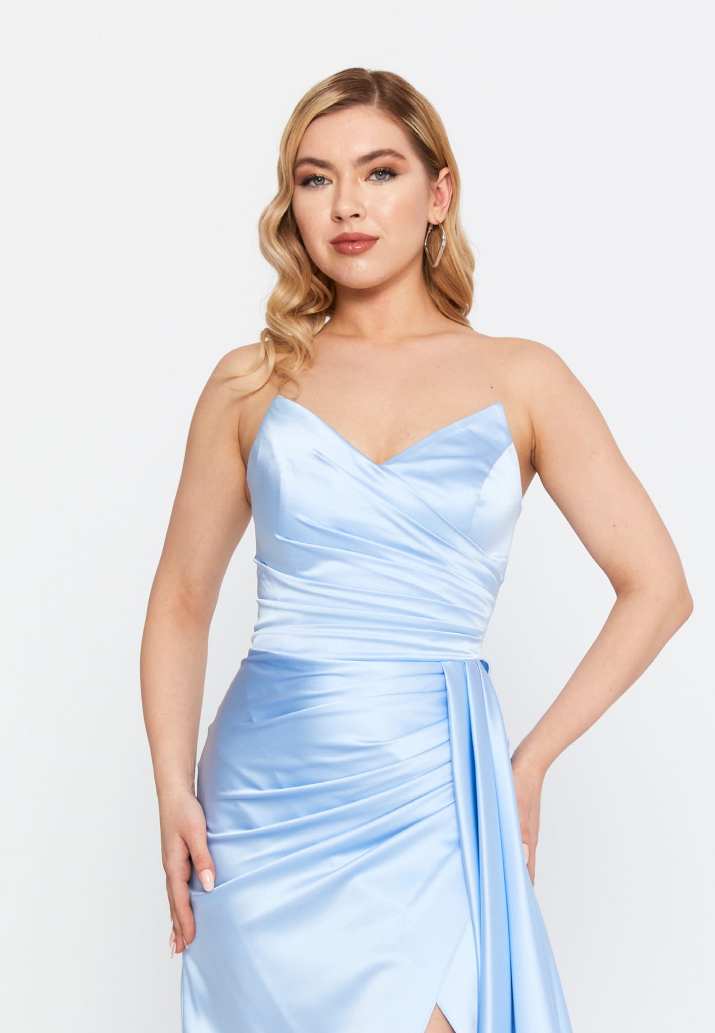 Strapless Maxi Satin Mermaid Regular Wedding Guest Dress Baby Blue - Unit Price: 99$