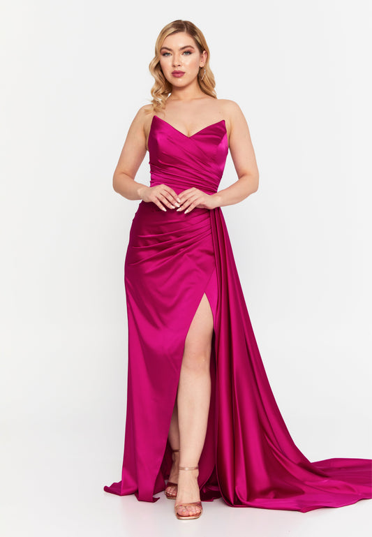 Strapless Maxi Satin Mermaid Regular Wedding Guest Dress Fuchsia - Unit Price: 99$