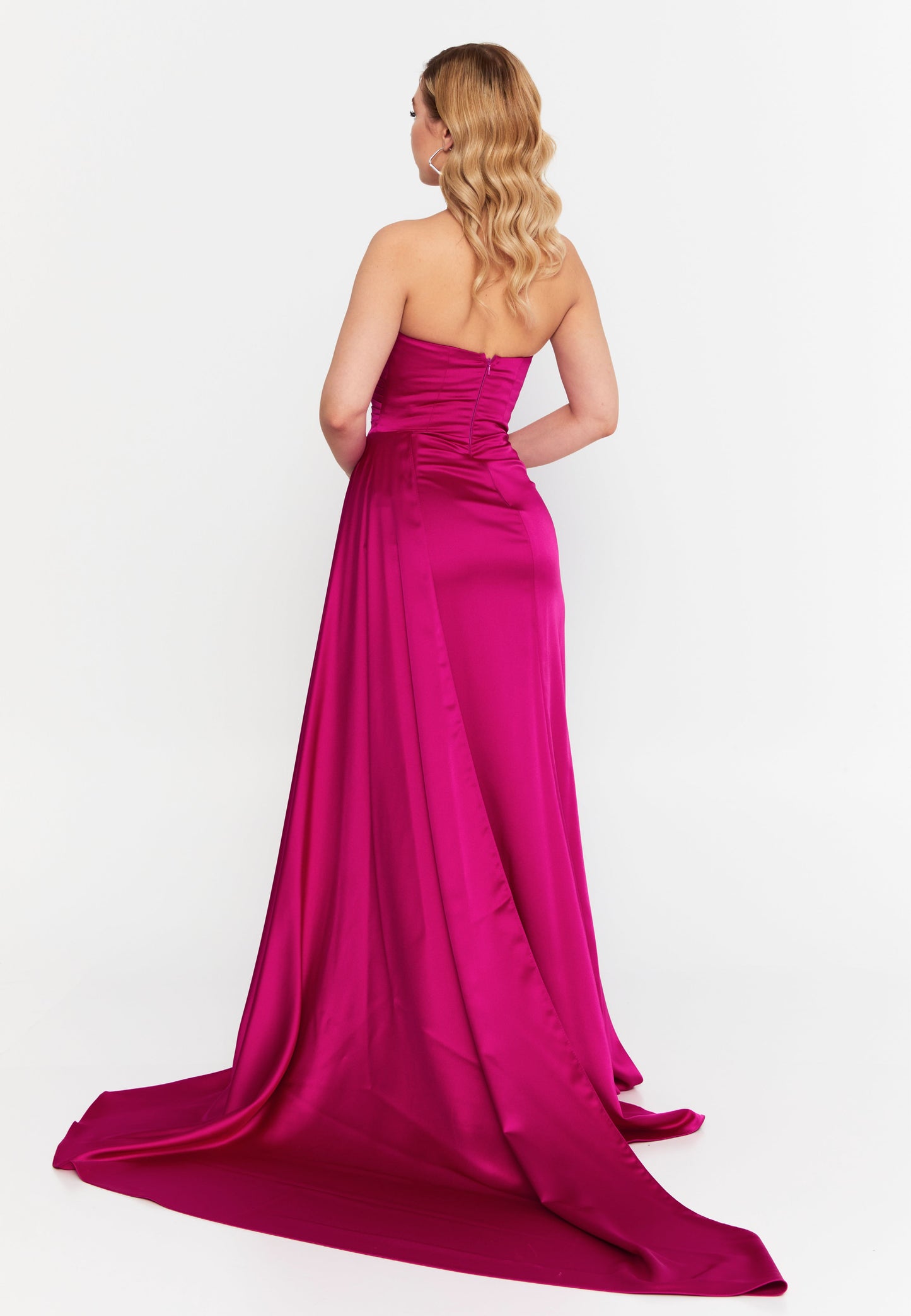 Strapless Maxi Satin Mermaid Regular Wedding Guest Dress Fuchsia - Unit Price: 99$