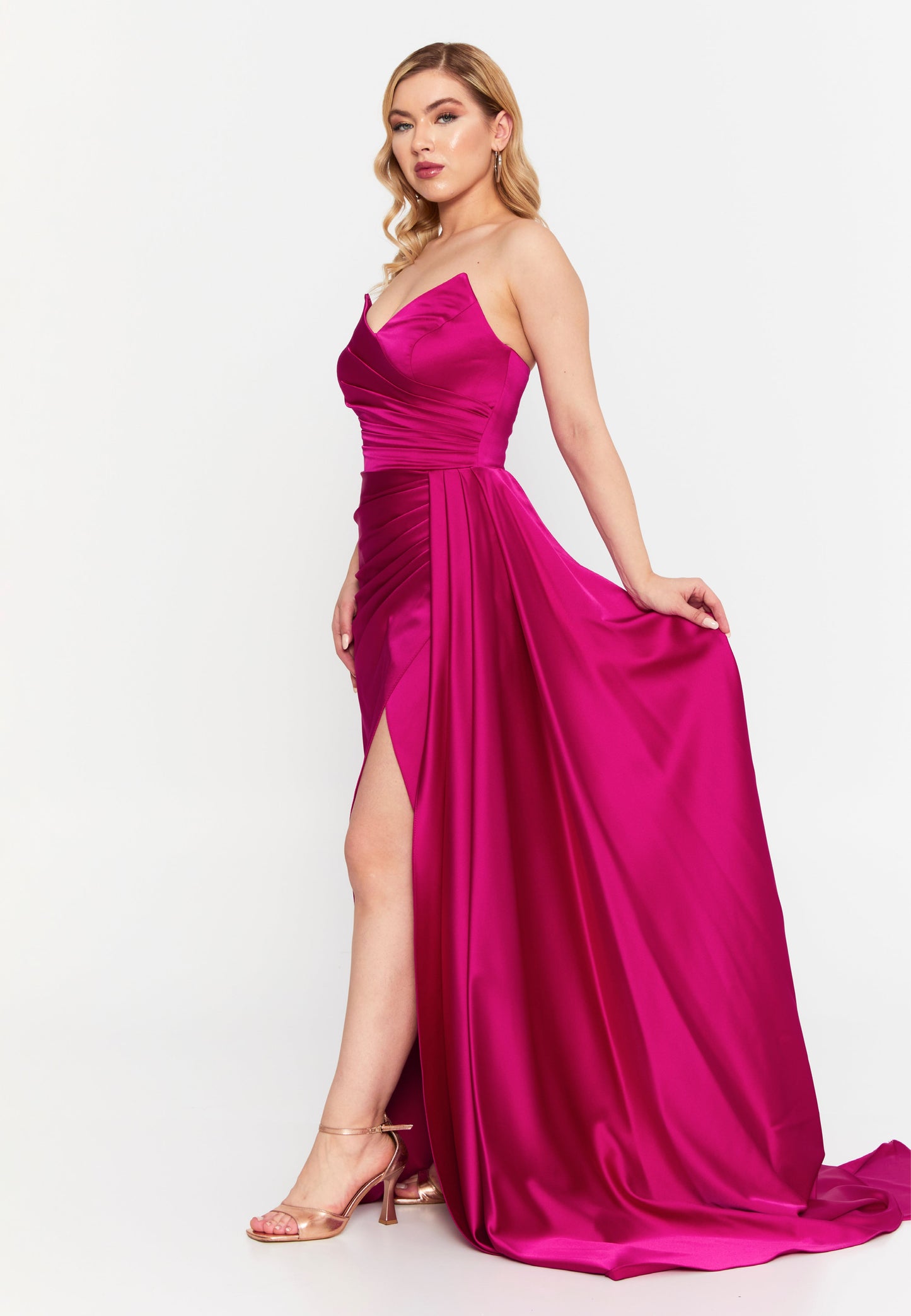 Strapless Maxi Satin Mermaid Regular Wedding Guest Dress Fuchsia - Unit Price: 99$