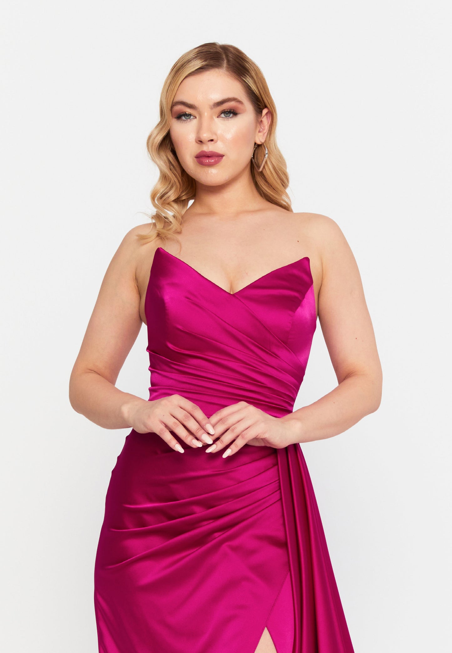 Strapless Maxi Satin Mermaid Regular Wedding Guest Dress Fuchsia - Unit Price: 99$