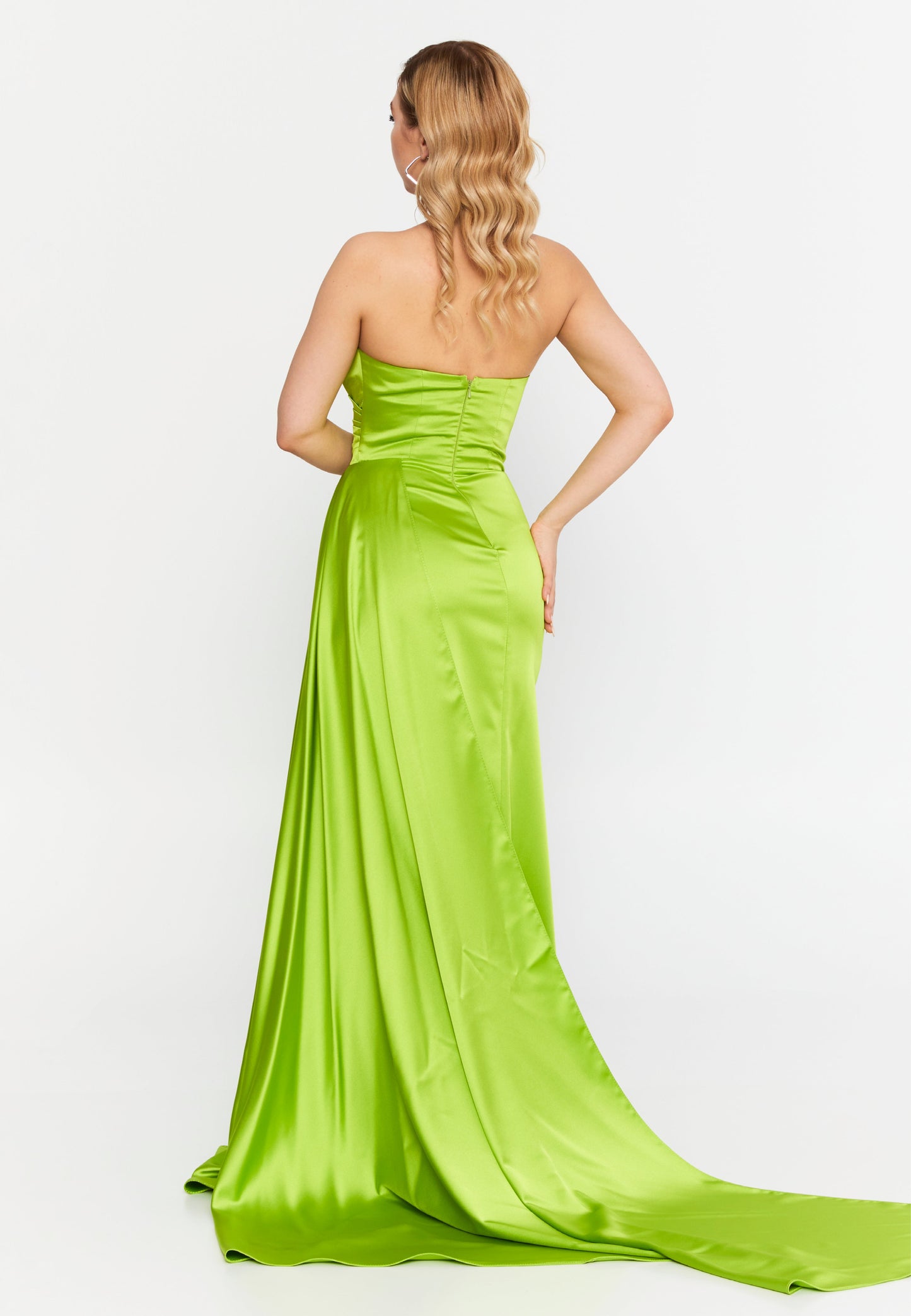 Strapless Maxi Satin Mermaid Regular Wedding Guest Dress Pistachio Green - Unit Price: 99$