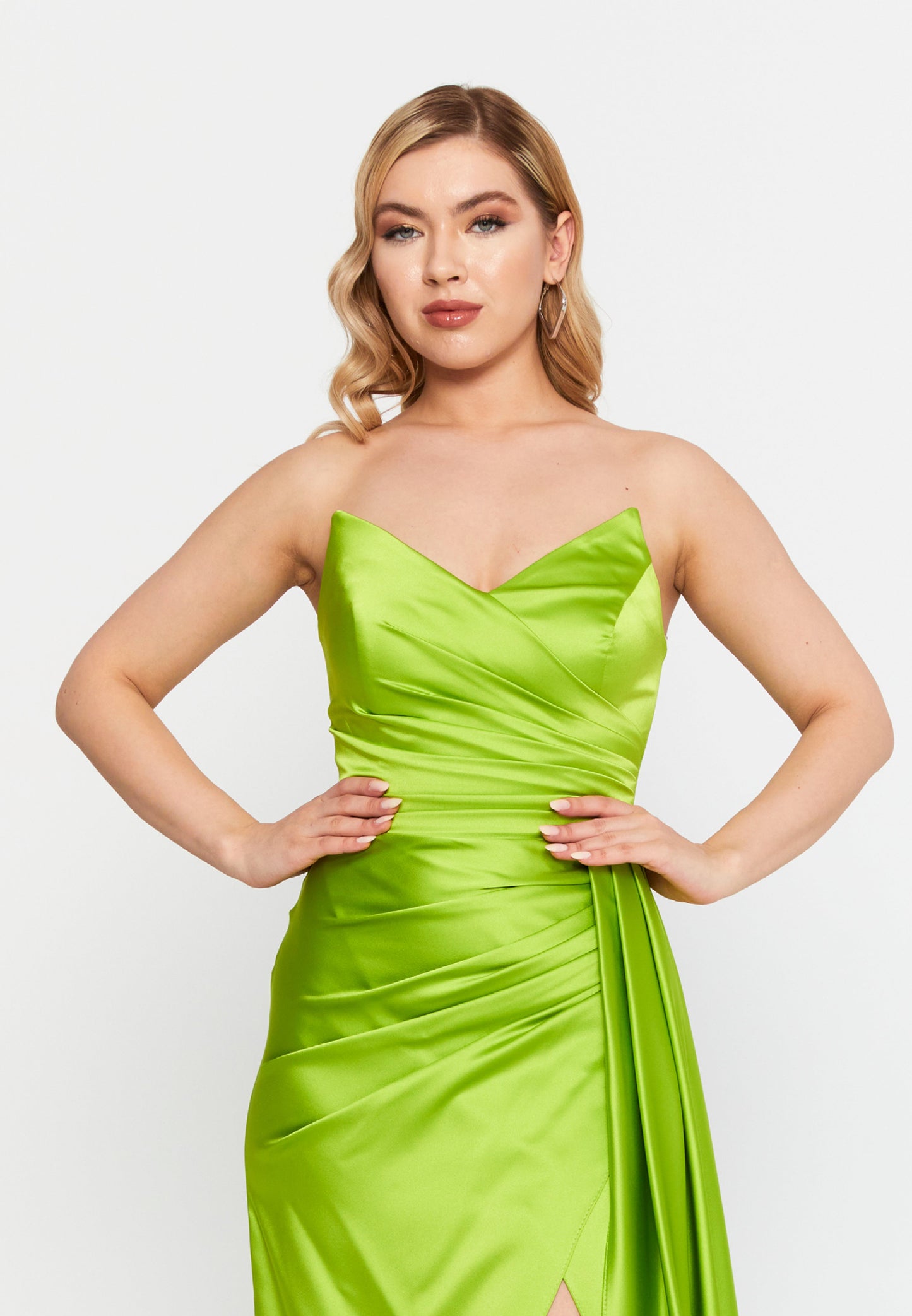 Strapless Maxi Satin Mermaid Regular Wedding Guest Dress Pistachio Green - Unit Price: 99$