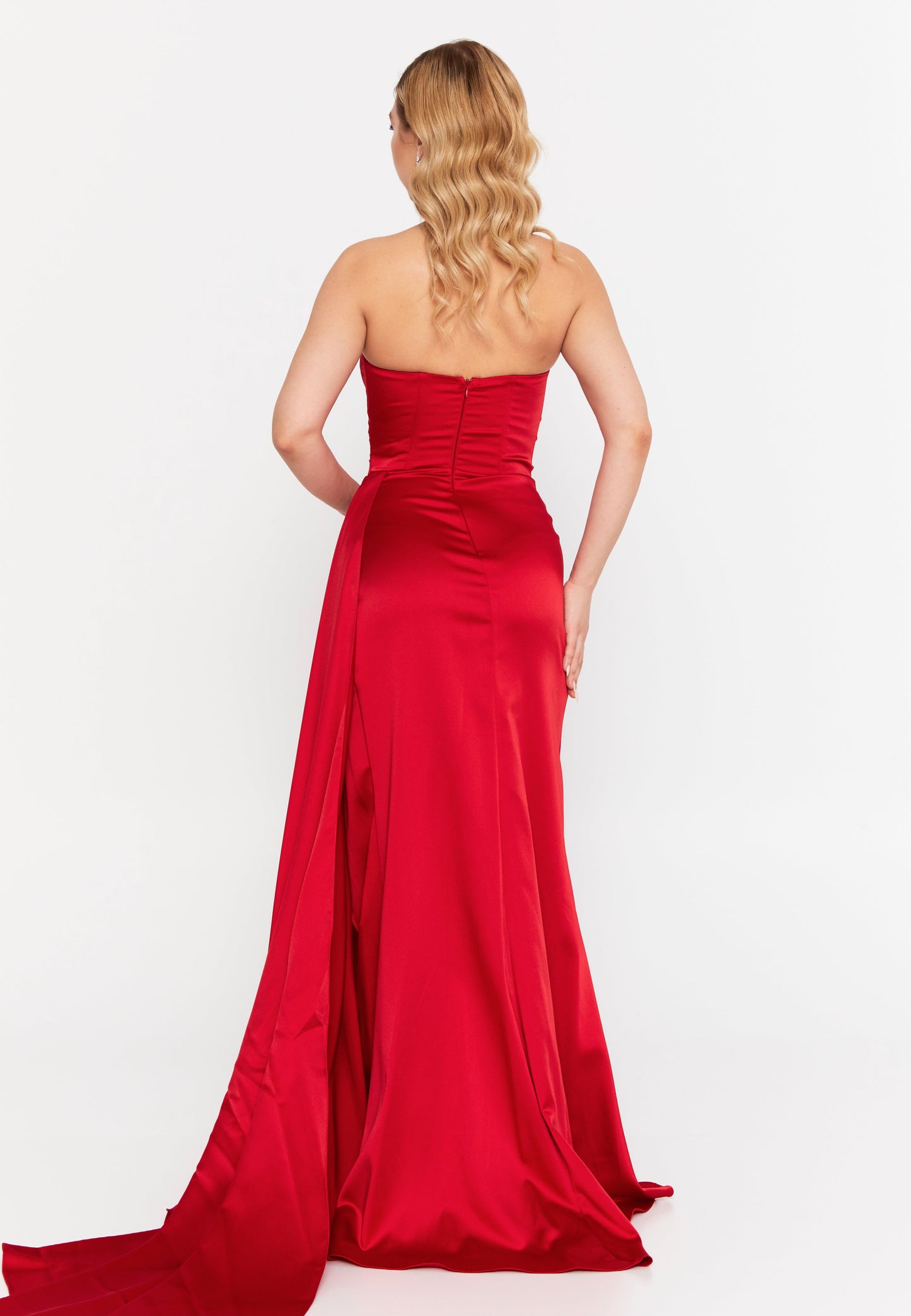 Strapless Maxi Satin Mermaid Regular Wedding Guest Dress Red - Unit Price: 99$