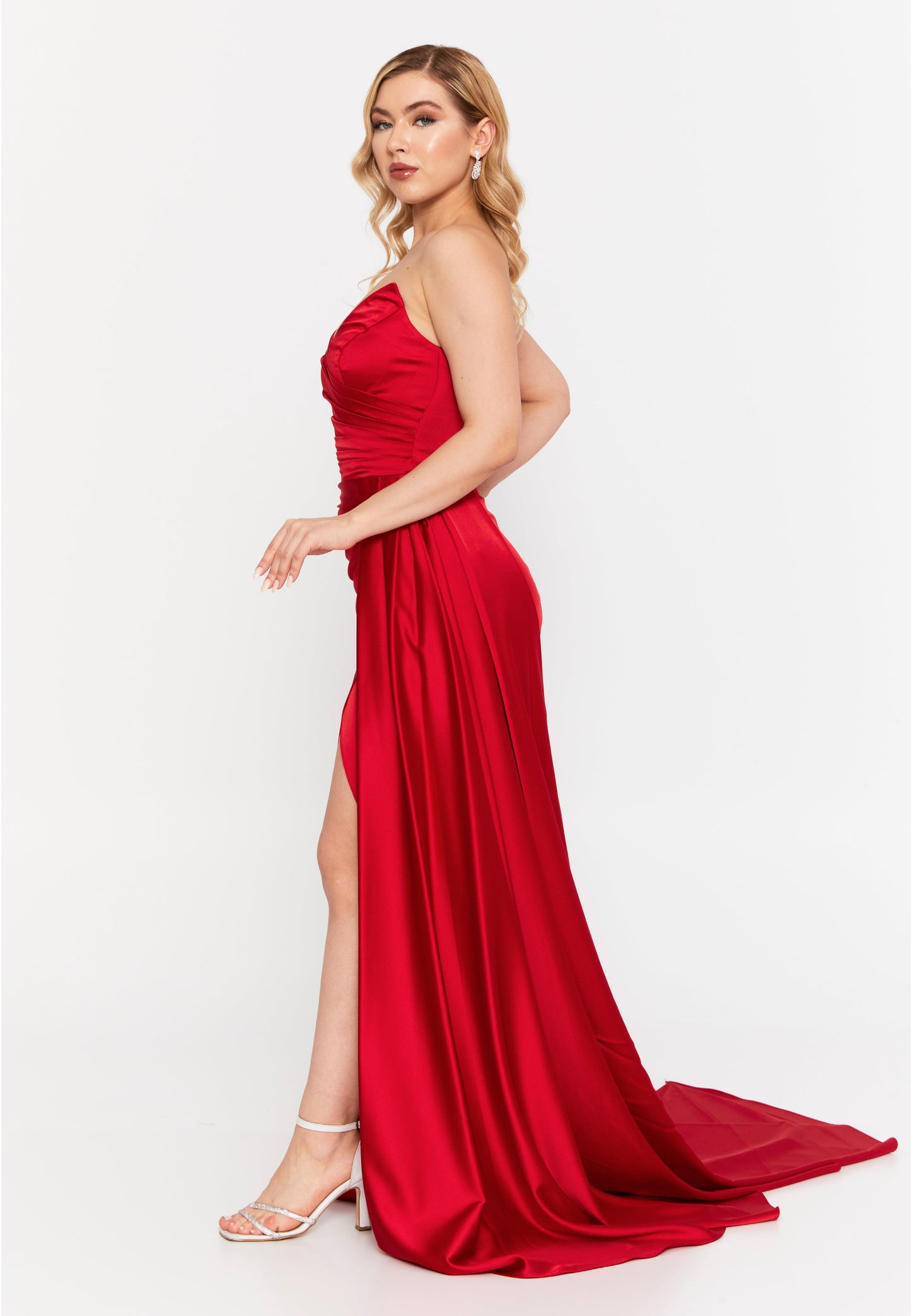 Strapless Maxi Satin Mermaid Regular Wedding Guest Dress Red - Unit Price: 99$