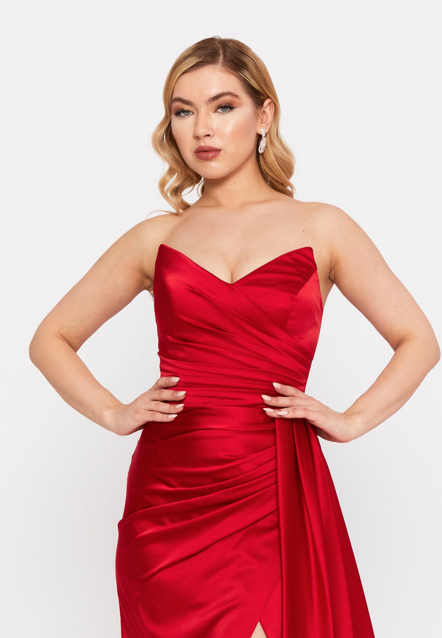 Strapless Maxi Satin Mermaid Regular Wedding Guest Dress Red - Unit Price: 99$