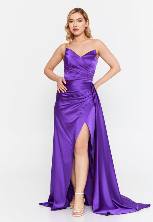 Strapless Maxi Satin Mermaid Regular Wedding Guest Dress Purple - Unit Price: 99$