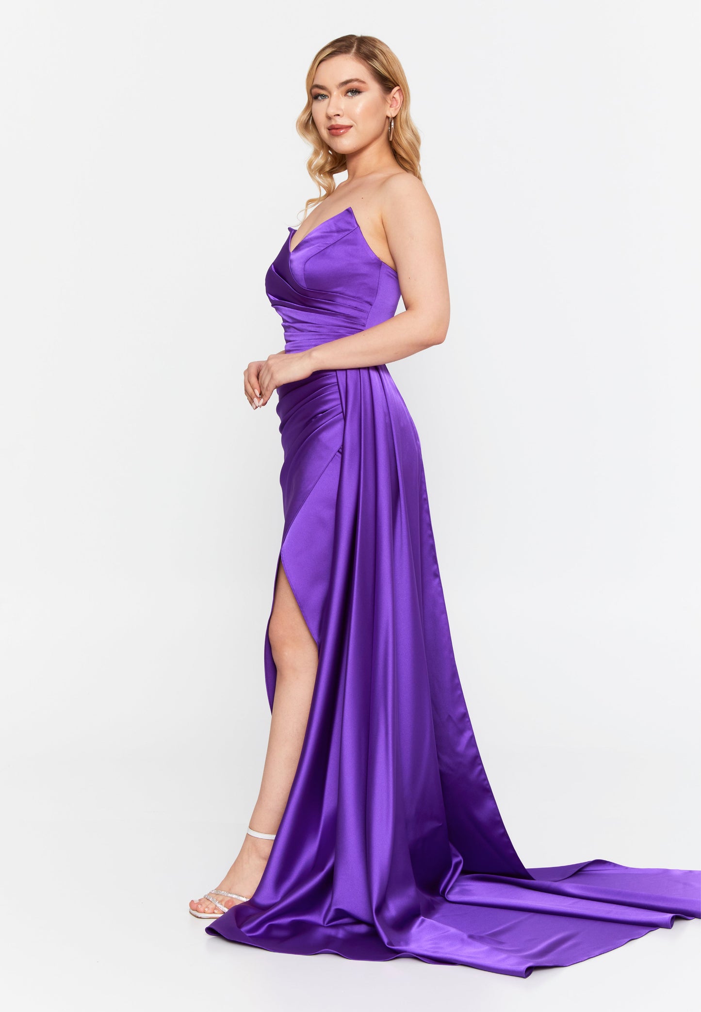 Strapless Maxi Satin Mermaid Regular Wedding Guest Dress Purple - Unit Price: 99$