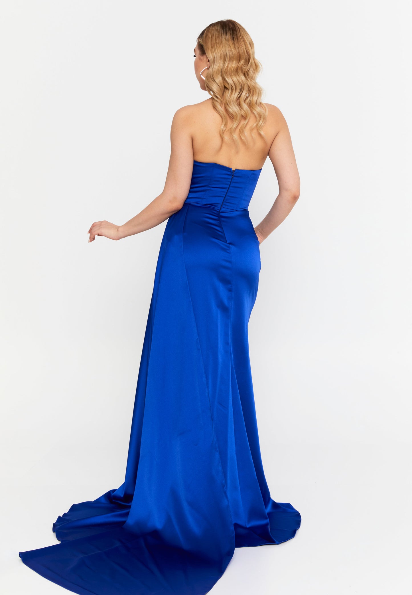 Strapless Maxi Satin Mermaid Regular Wedding Guest Dress Saxe Blue - Unit Price: 99$