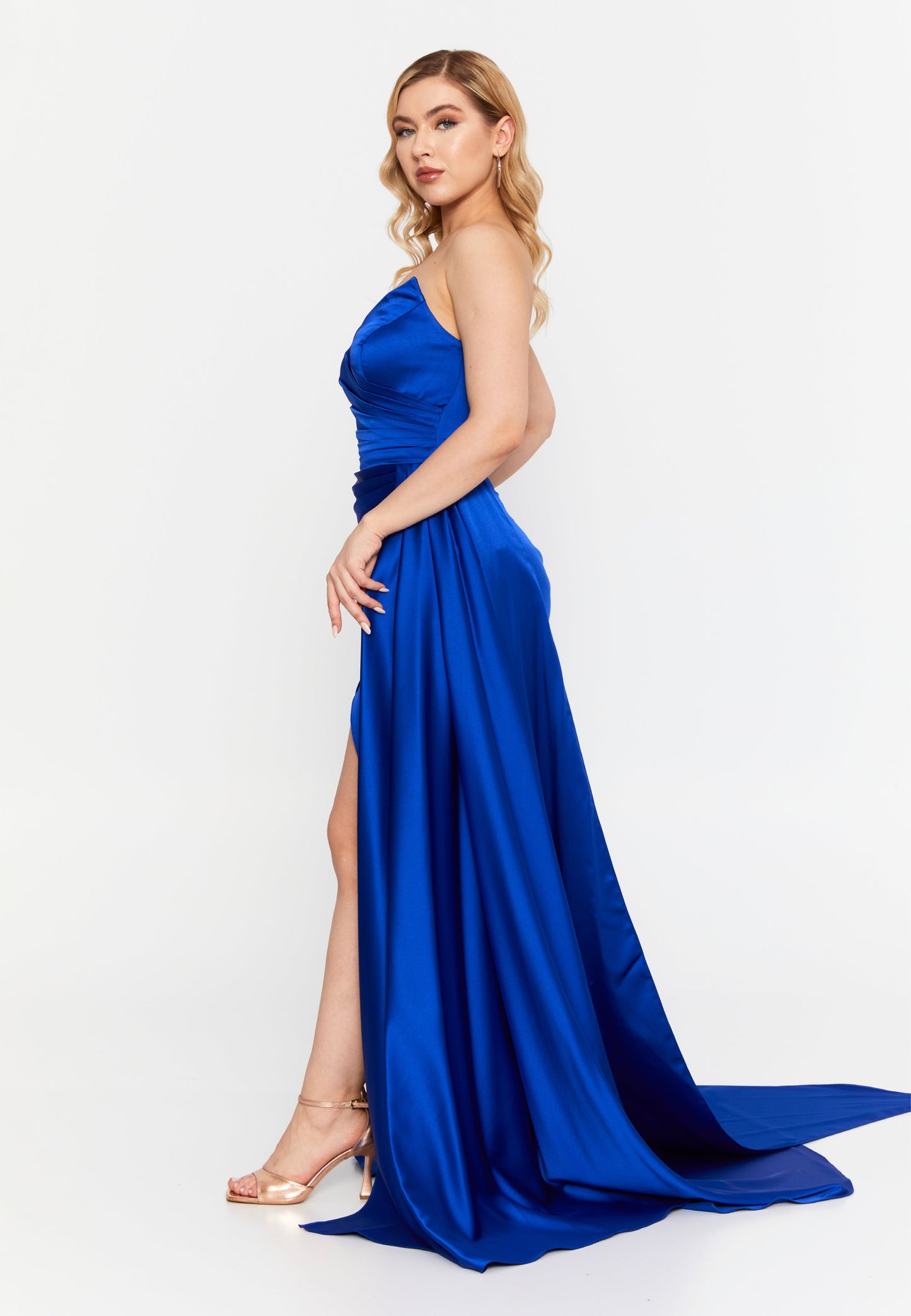 Strapless Maxi Satin Mermaid Regular Wedding Guest Dress Saxe Blue - Unit Price: 99$