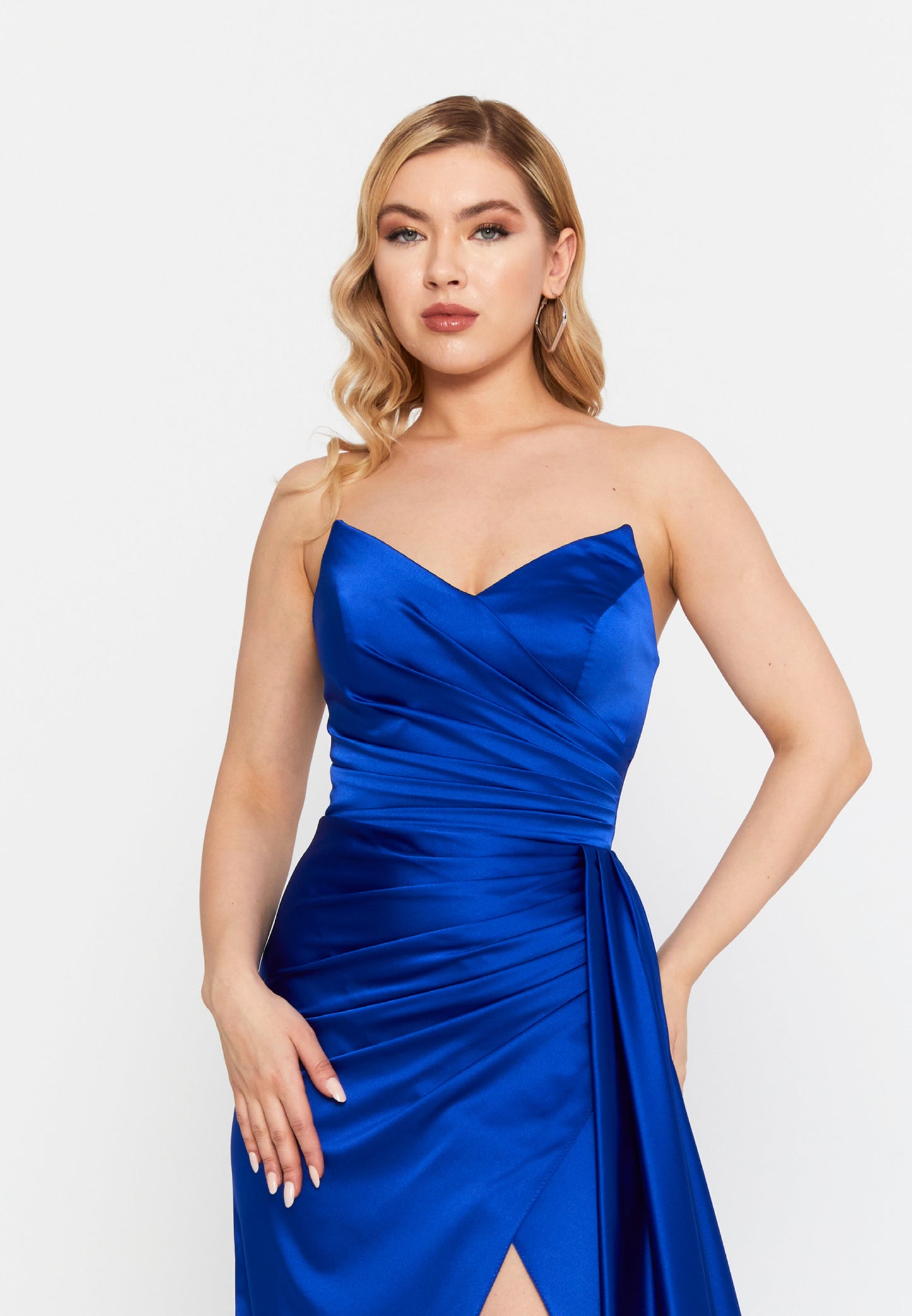 Strapless Maxi Satin Mermaid Regular Wedding Guest Dress Saxe Blue - Unit Price: 99$