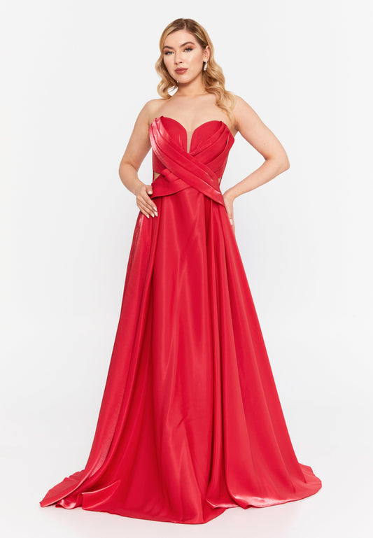 Strapless Maxi Polyester Column Regular Wedding Guest Dress Red - Unit Price: 117$