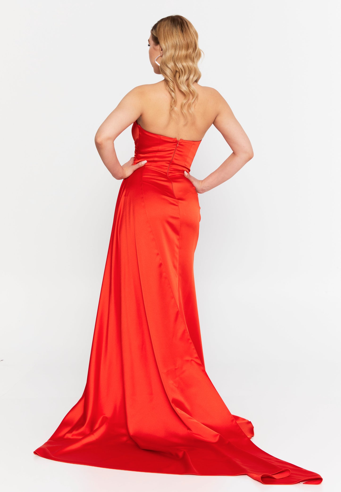 Strapless Maxi Satin Mermaid Regular Wedding Guest Dress Orange - Unit Price: 99$