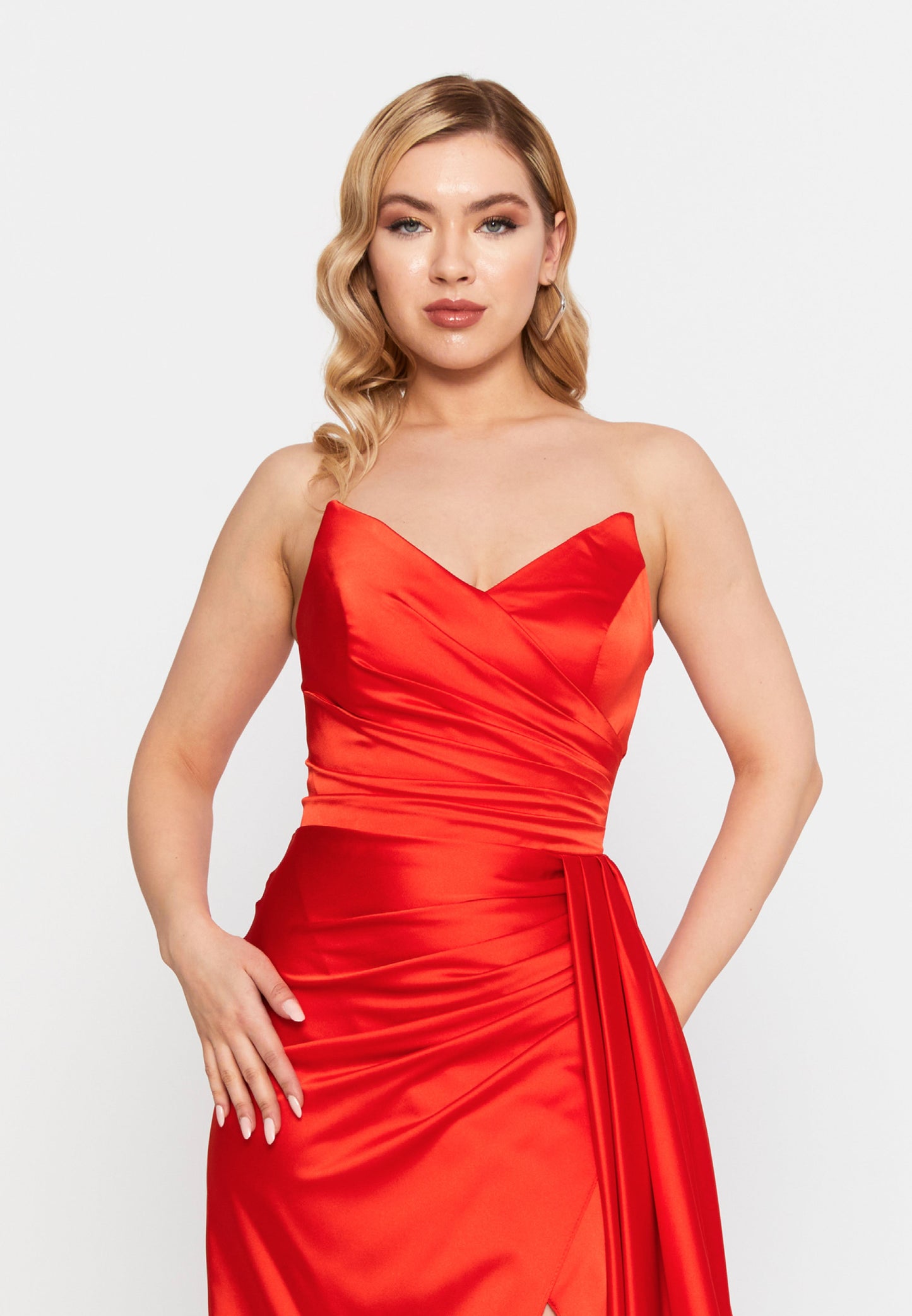 Strapless Maxi Satin Mermaid Regular Wedding Guest Dress Orange - Unit Price: 99$