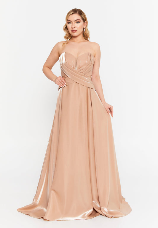 Strapless Maxi Polyester Column Regular Wedding Guest Dress Beige - Unit Price: 117$