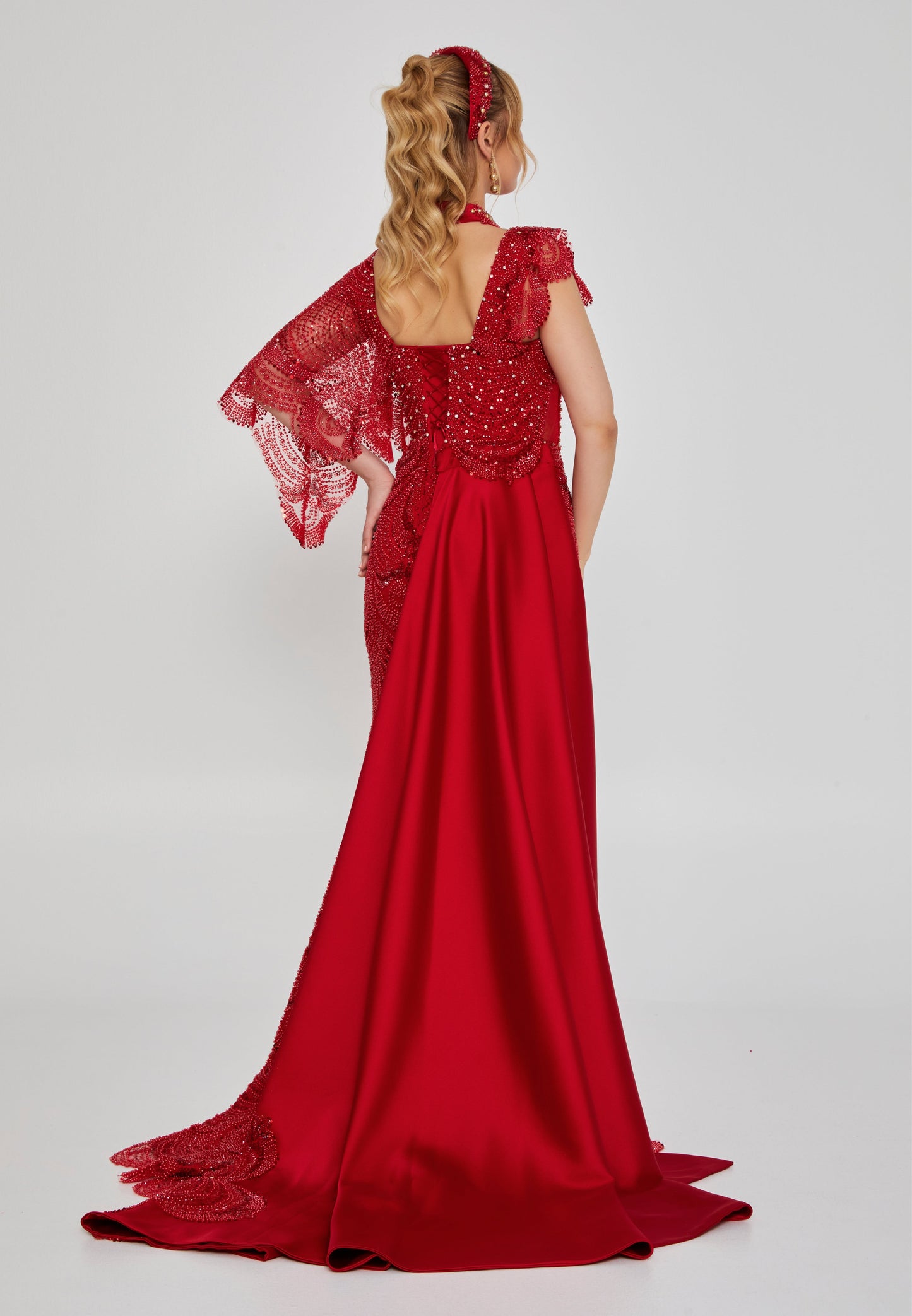 Sleeveless Maxi Tulle Regular Engagement Dress Red - Unit Price: 973$