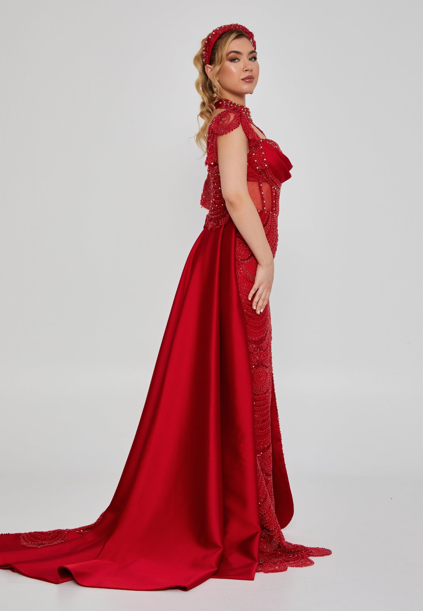 Sleeveless Maxi Tulle Regular Engagement Dress Red - Unit Price: 973$