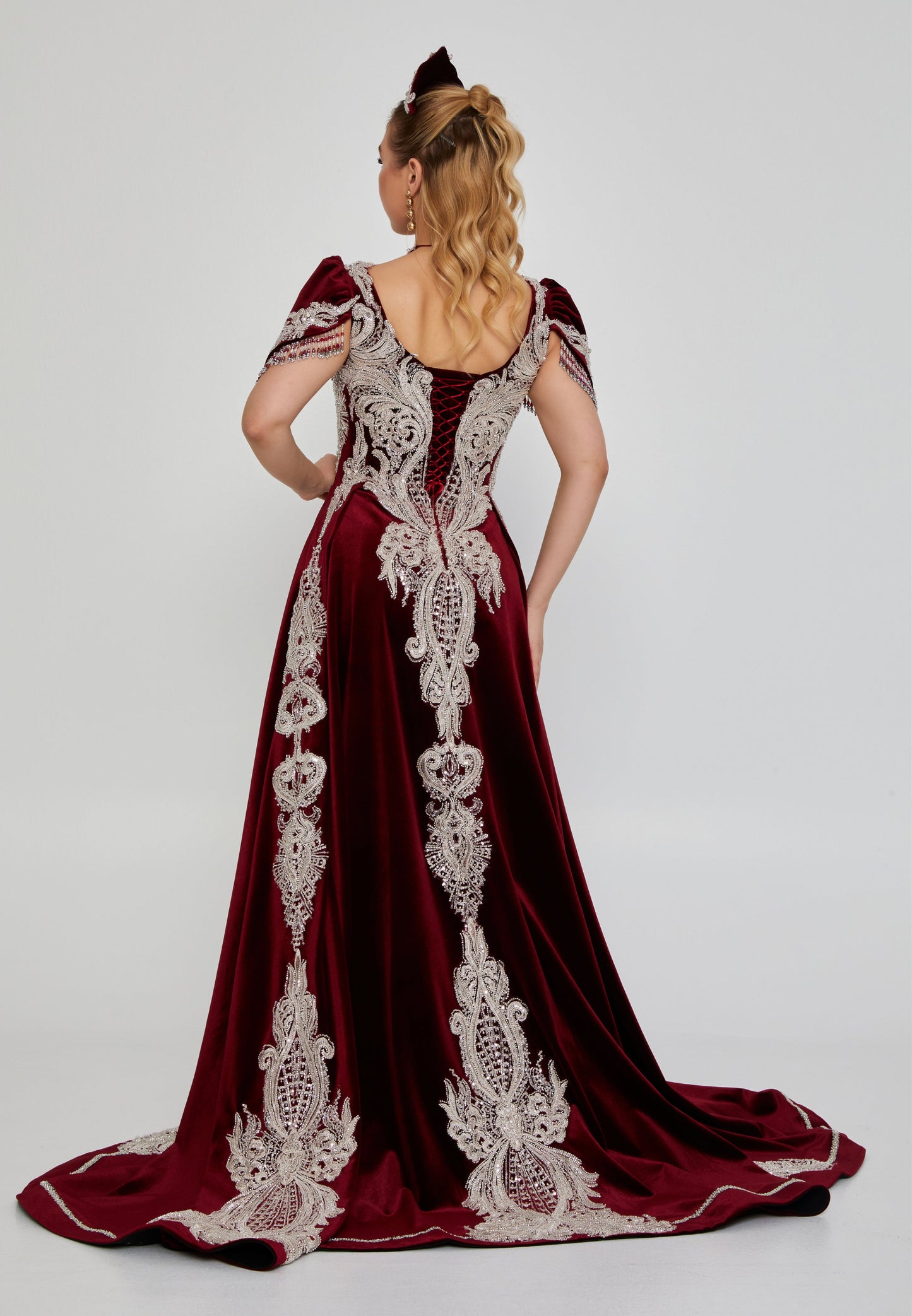 Short Sleeve Maxi Velvet Regular Engagement Dress Burgundy - Unit Price: 888$