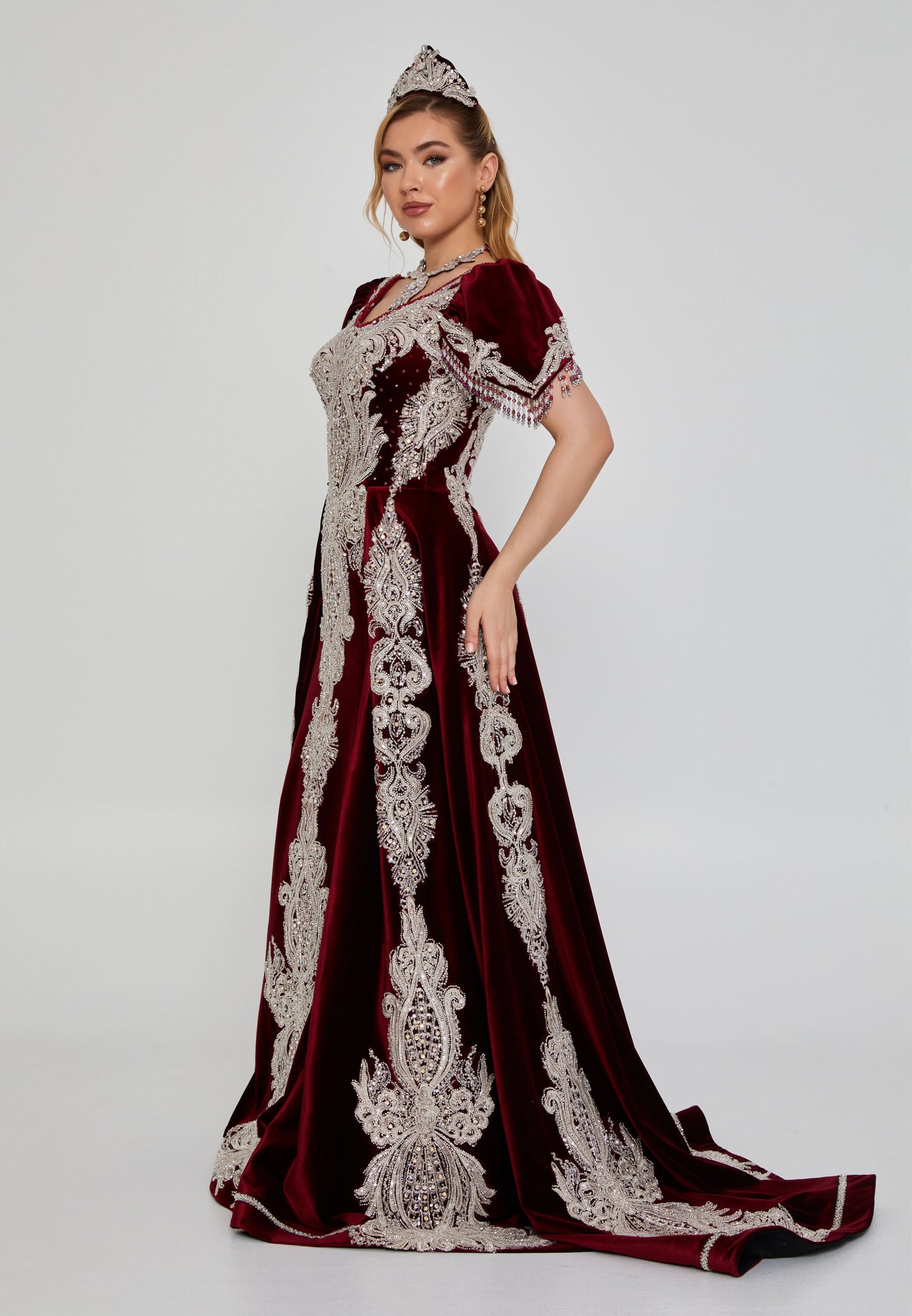 Short Sleeve Maxi Velvet Regular Engagement Dress Burgundy - Unit Price: 888$