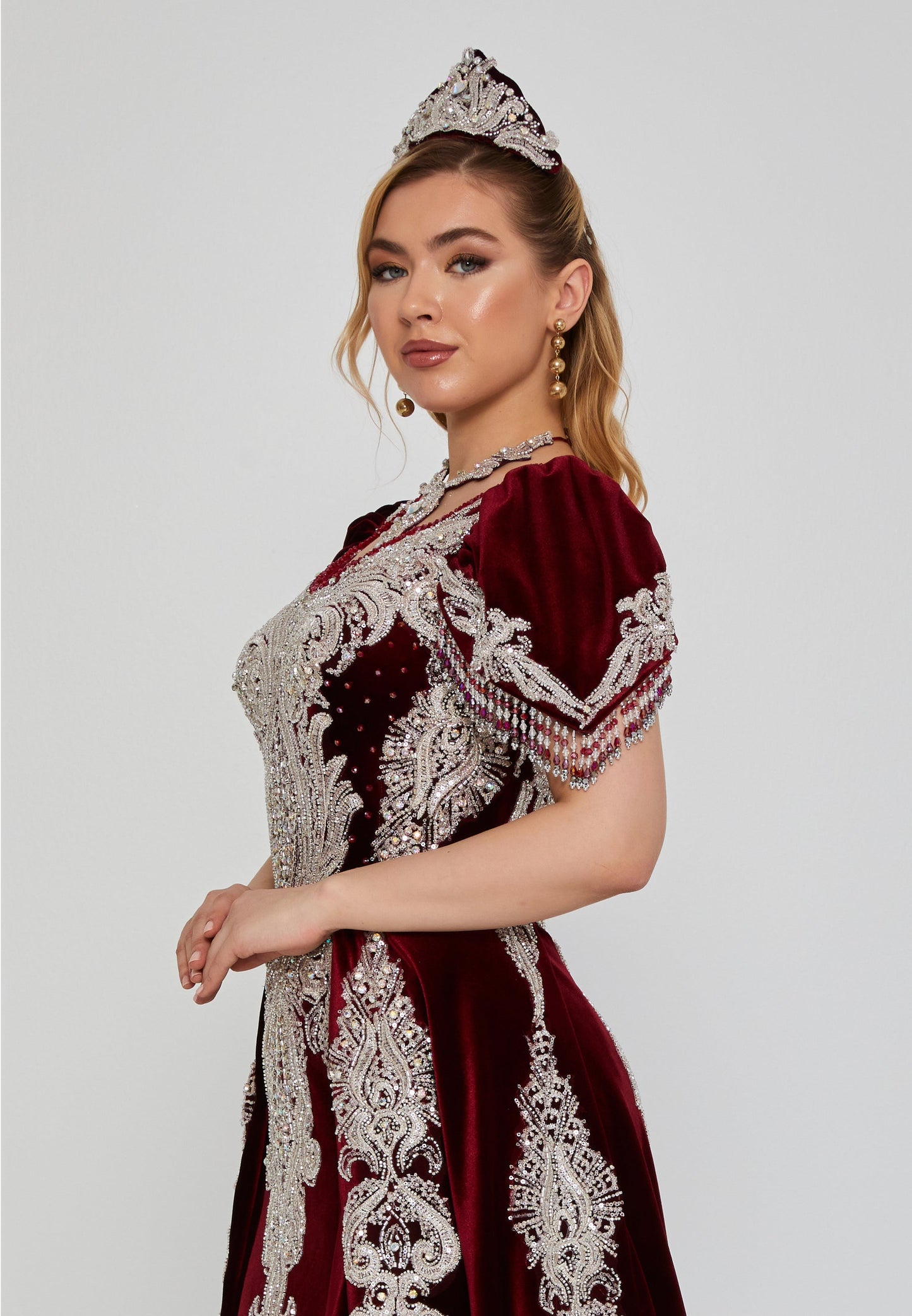 Short Sleeve Maxi Velvet Regular Engagement Dress Burgundy - Unit Price: 888$