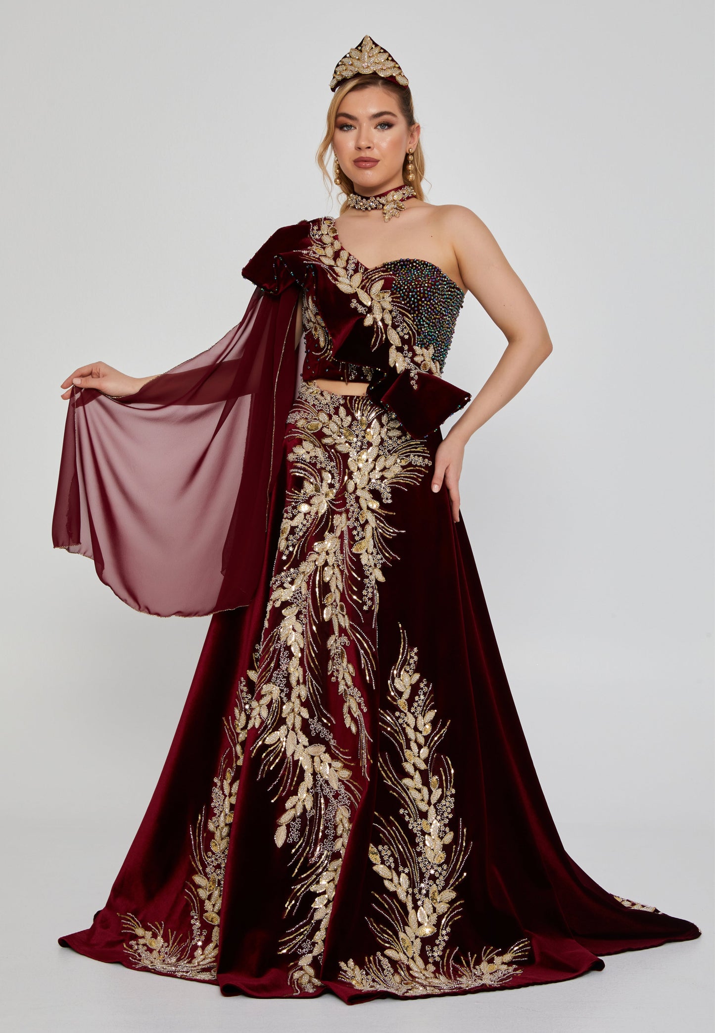 One Shoulder Maxi Velvet Regular Engagement Dress Burgundy - Unit Price: 661$