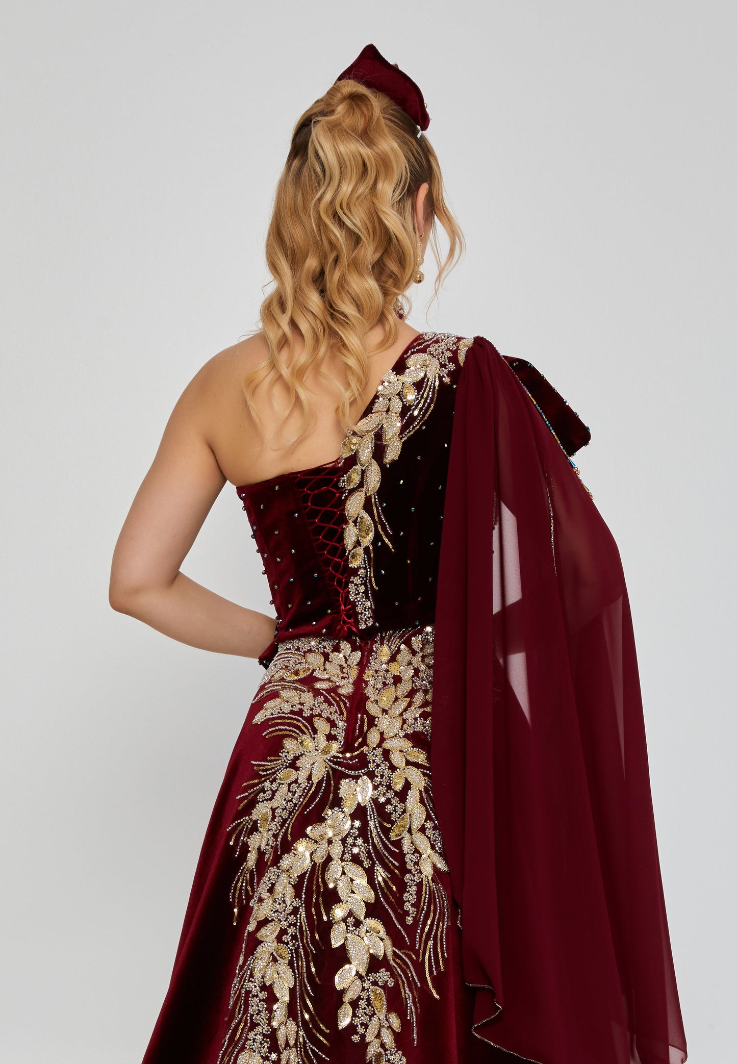 One Shoulder Maxi Velvet Regular Engagement Dress Burgundy - Unit Price: 661$