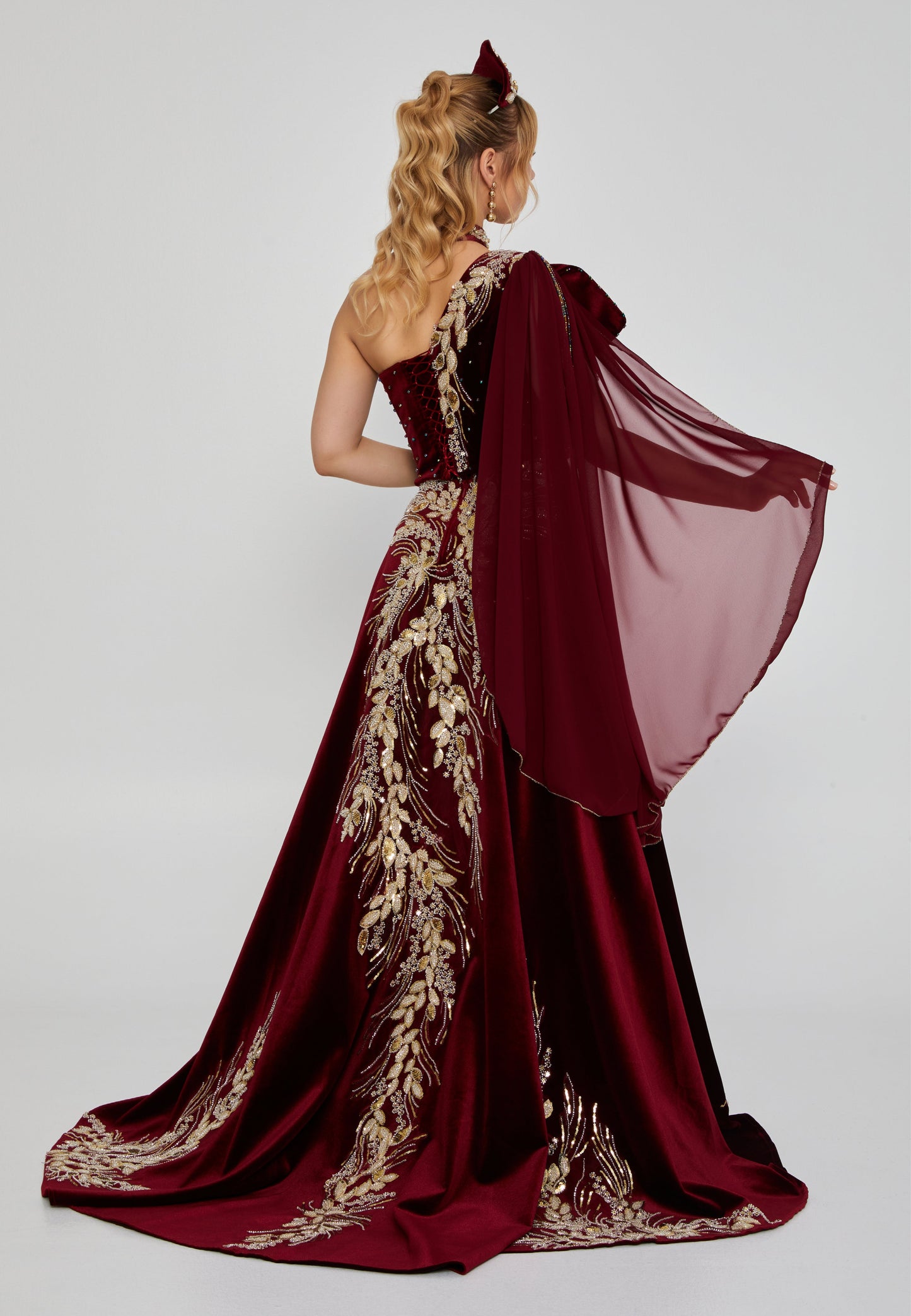 One Shoulder Maxi Velvet Regular Engagement Dress Burgundy - Unit Price: 661$