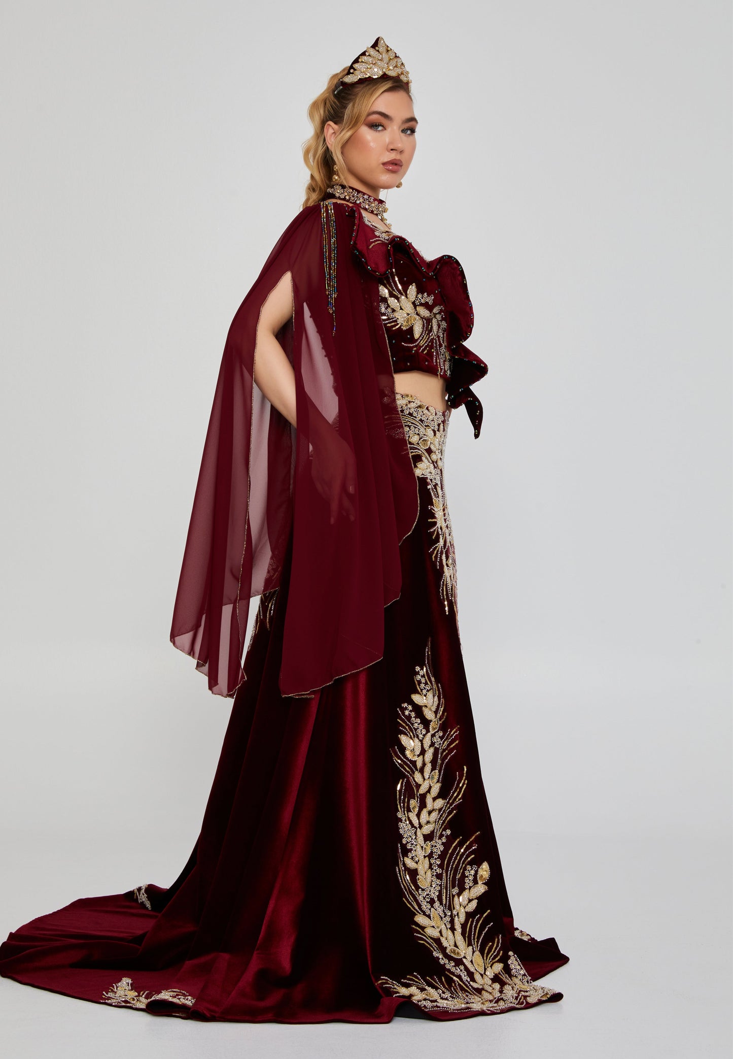 One Shoulder Maxi Velvet Regular Engagement Dress Burgundy - Unit Price: 661$