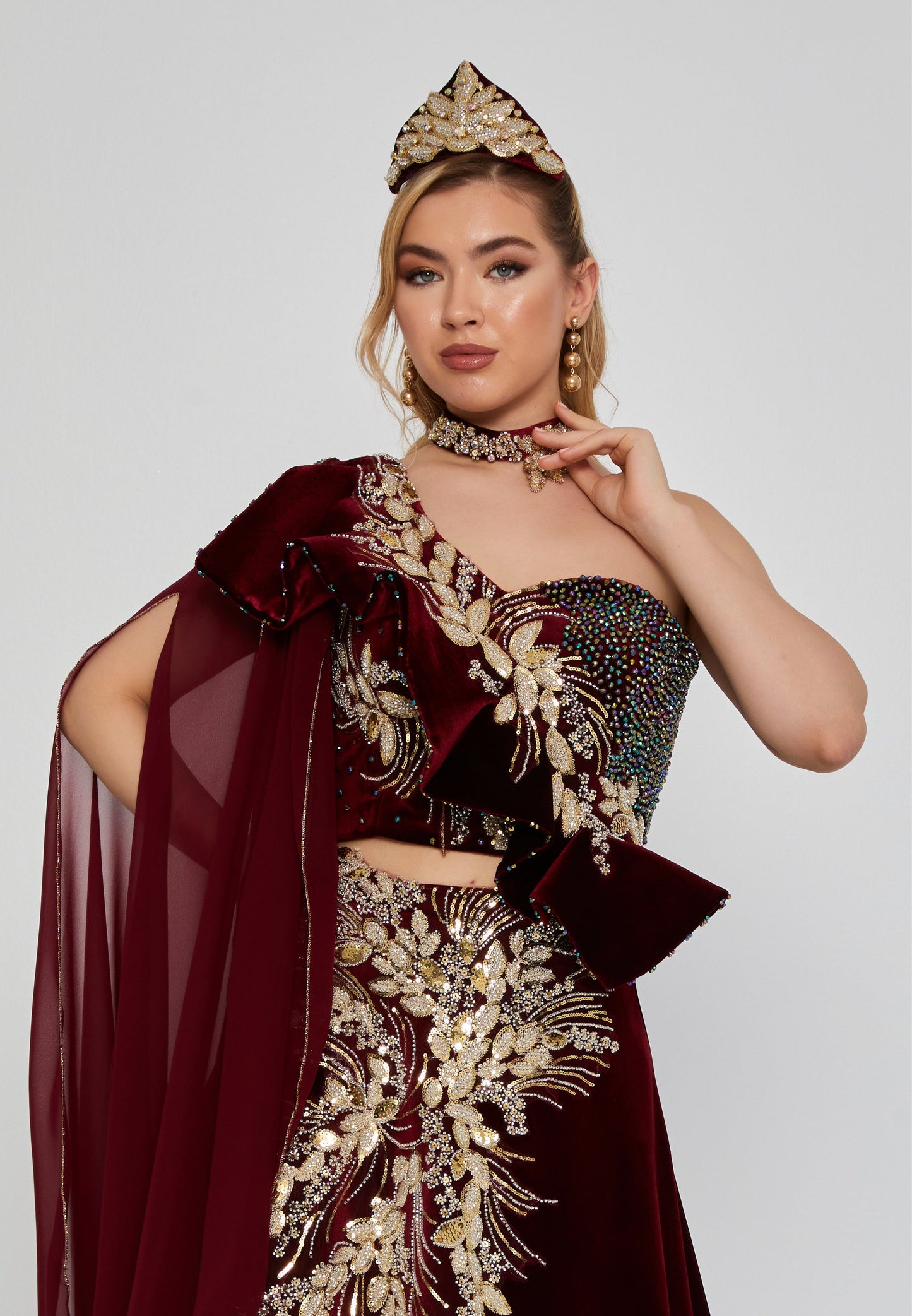 One Shoulder Maxi Velvet Regular Engagement Dress Burgundy - Unit Price: 661$