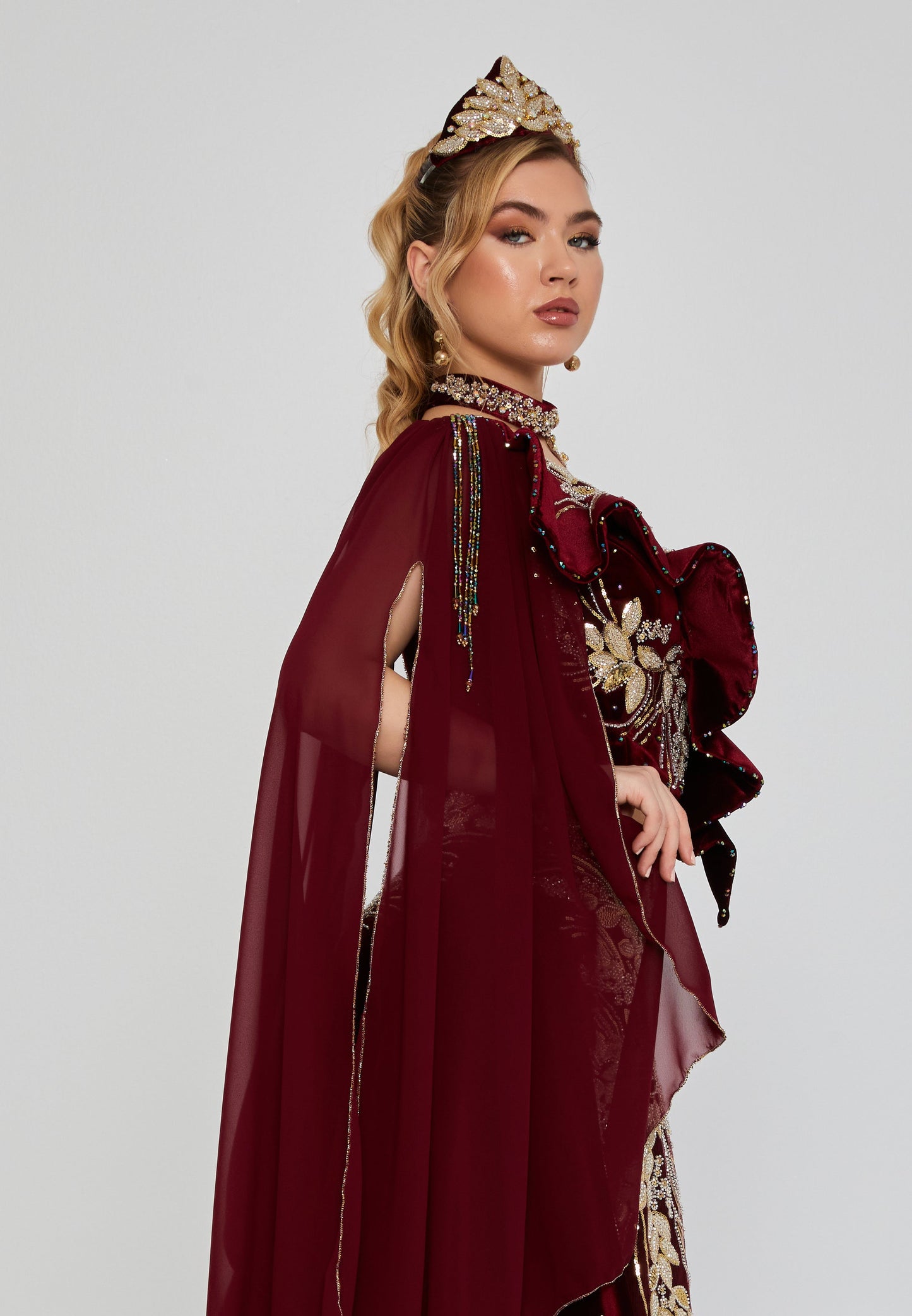 One Shoulder Maxi Velvet Regular Engagement Dress Burgundy - Unit Price: 661$