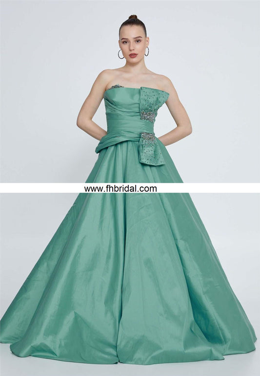 Strapless Maxi Polyester A - Line Regular Mint Prom Dress $185.00