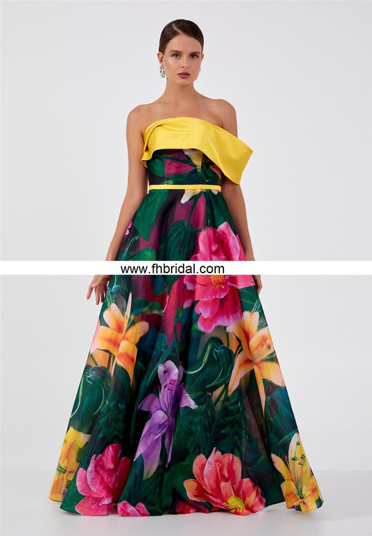 One Shoulder Maxi Polyester A - Line Regular Yellow Multicolor Prom Dress $183.00