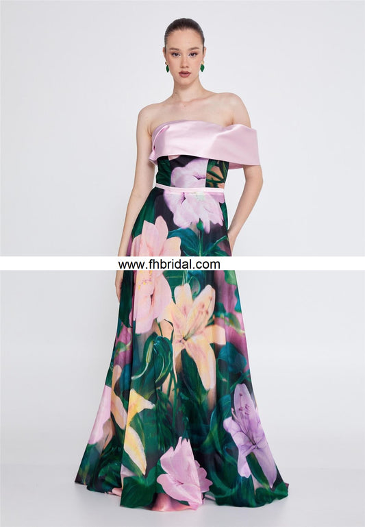 One Shoulder Maxi Polyester A - Line Regular Pink Multicolor Prom Dress $183.00