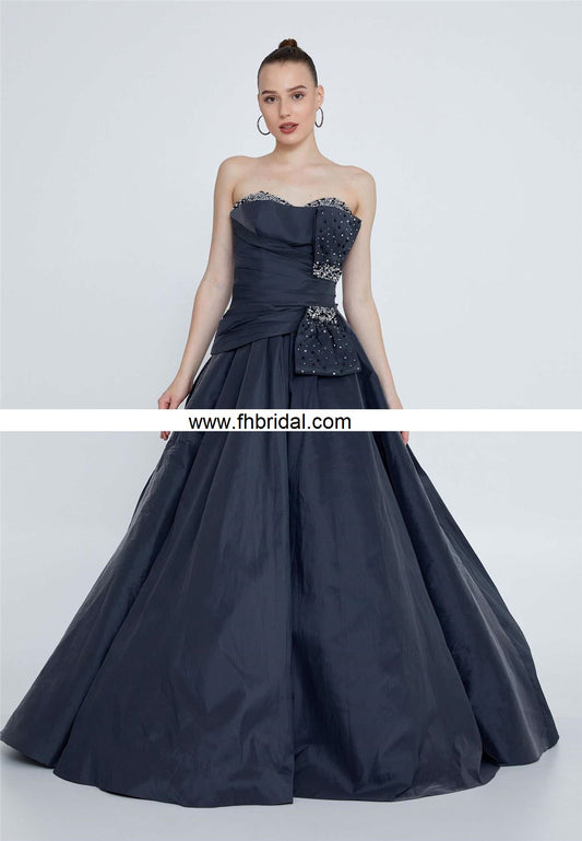 Strapless Maxi Polyester A - Line Regular Grey Prom Dress $185.00